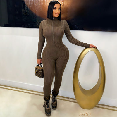 Ibiza rib jumpsuit (Brown)