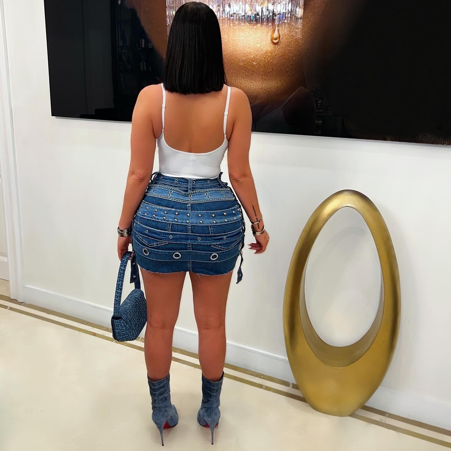 City belted denim skirt (Blue)