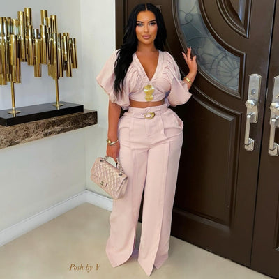 Anici pants set w/belt (Pink/gold)