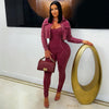 Lume rib jumpsuit set (Wine)
