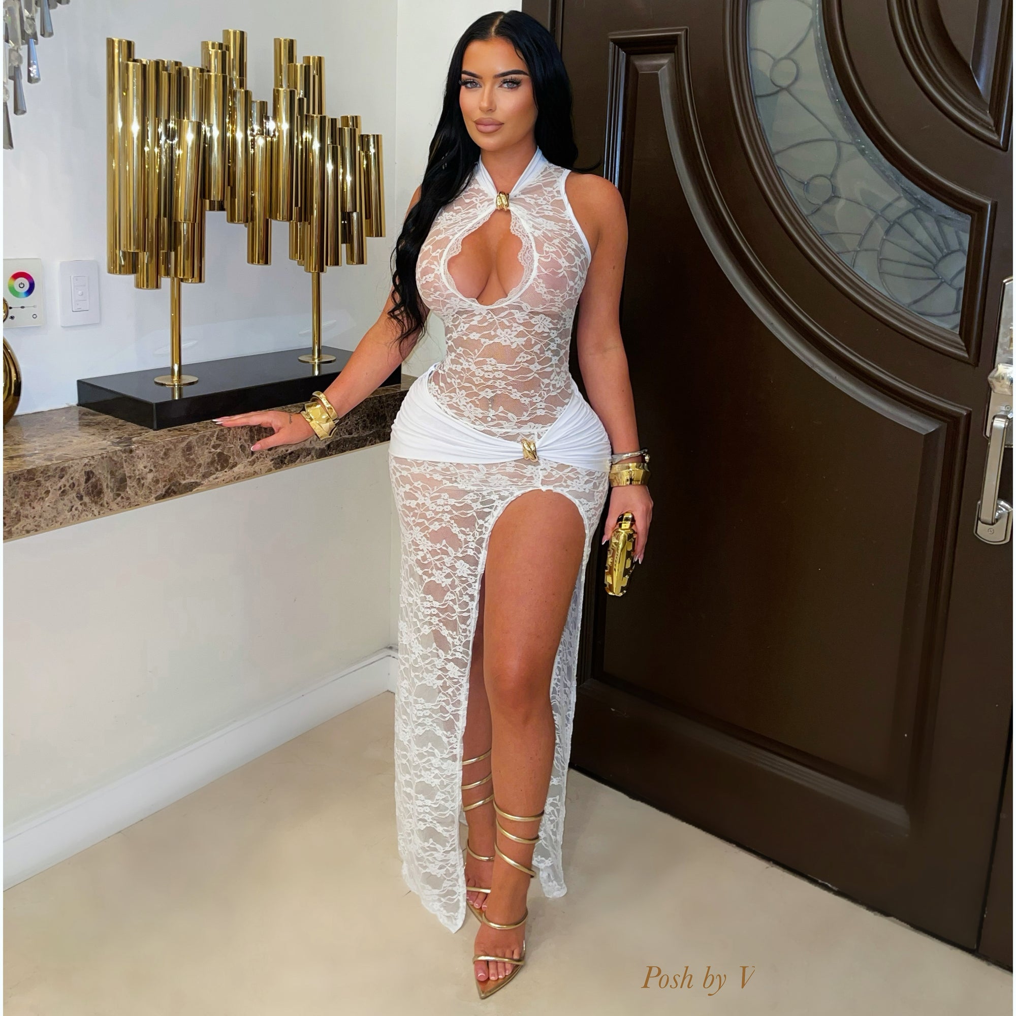 Decia lace dress (White/gold)