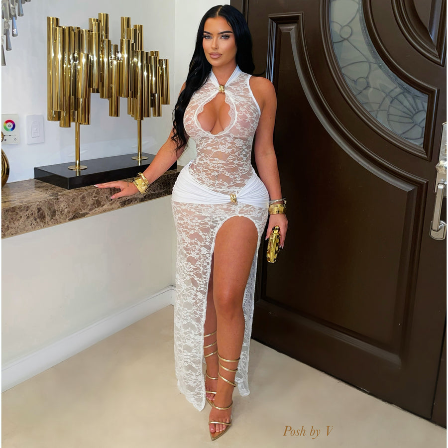 Decia lace dress (White/gold)