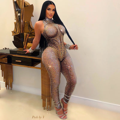 Queen crystal body jumpsuit