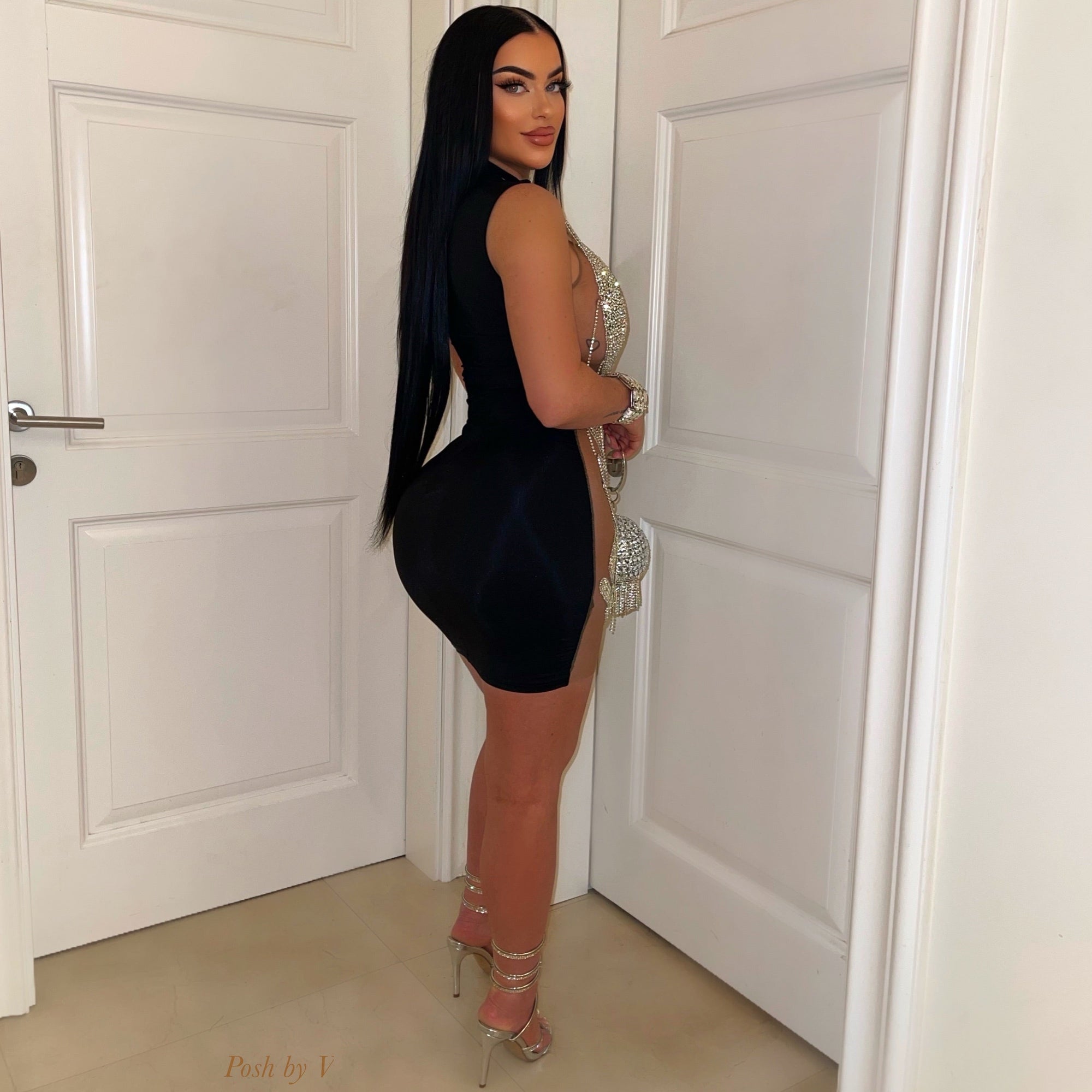 Lesque crystal glam dress (Silver/black)