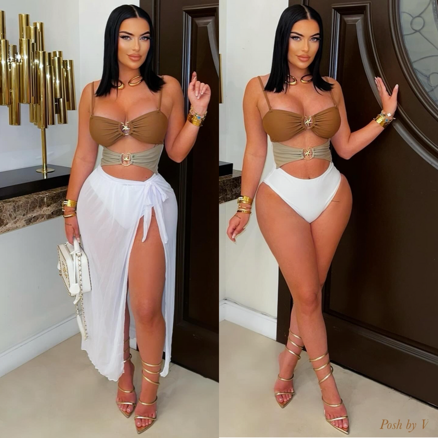 Starfish monokini w/wrap (Nude/Brown/White)