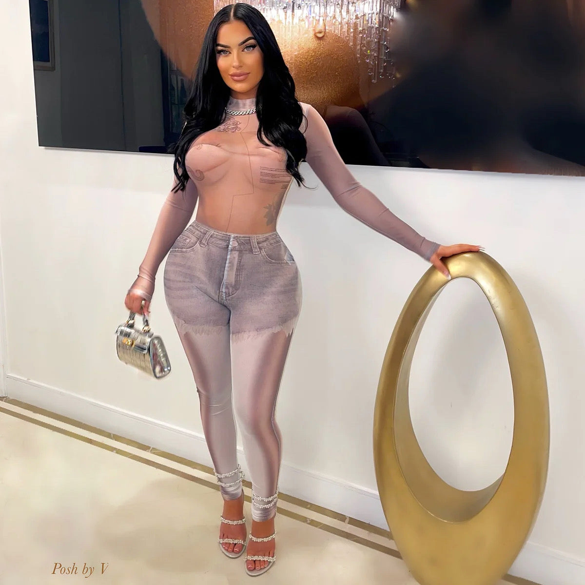 Posh Illusion jumpsuit (Grey/nude)