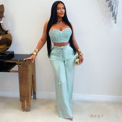 Terraz palazzo pants set (Mint)