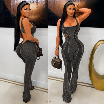 Hourglass ribbed jumpsuit w/headband (Yellow)