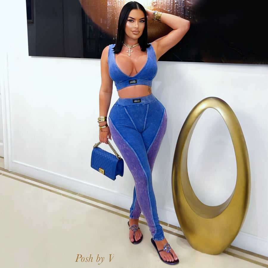 Bejah crystal denim shorts set (Blue)