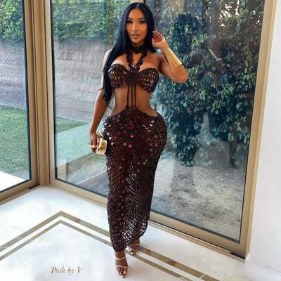 Glam crochet maxi dress (Chocolate)