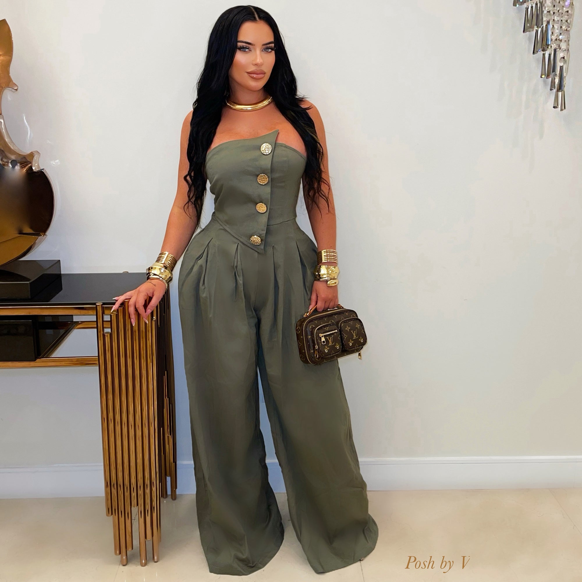 Essence palazzo jumpsuit (Olive/gold)