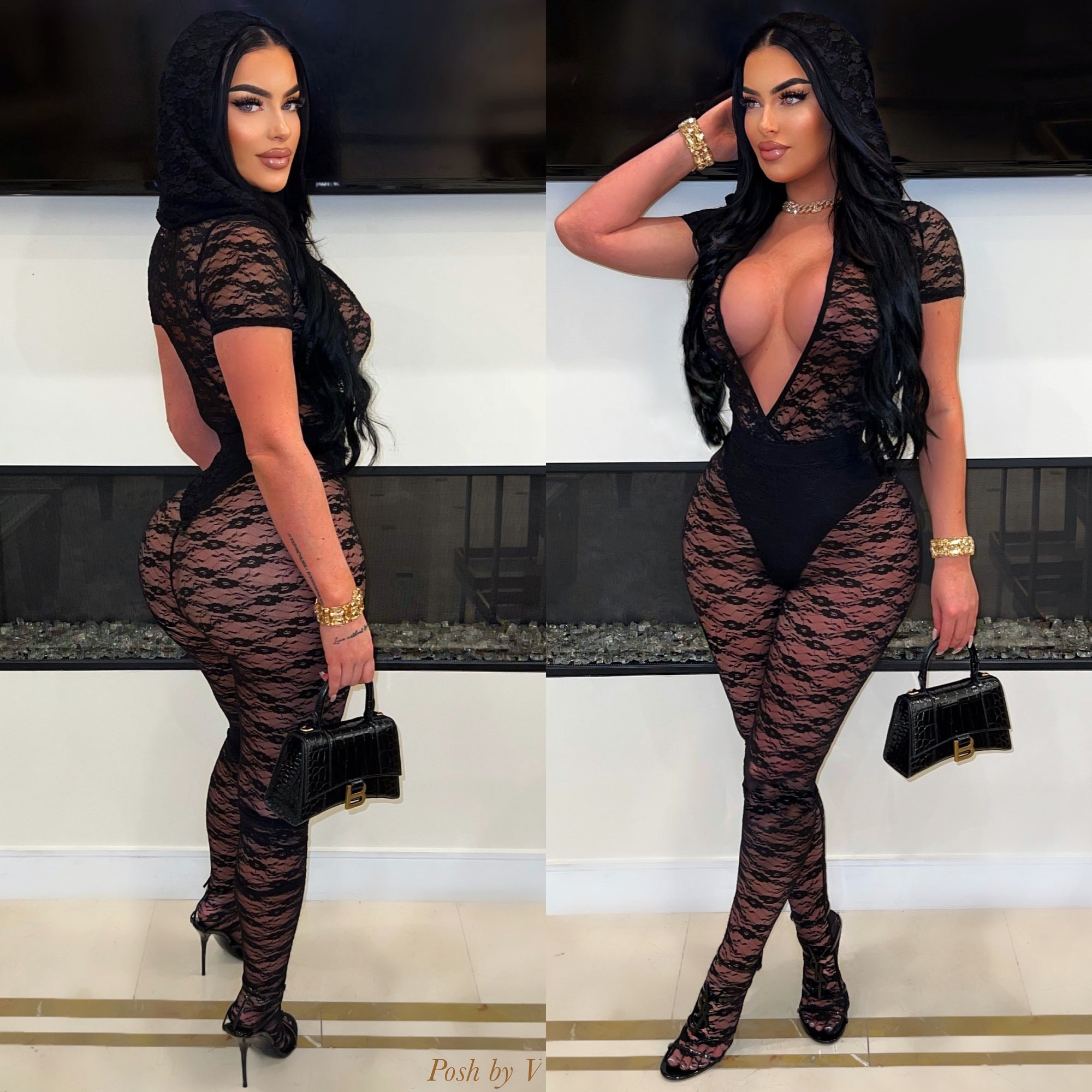 Carmella lace leggings set (Black)