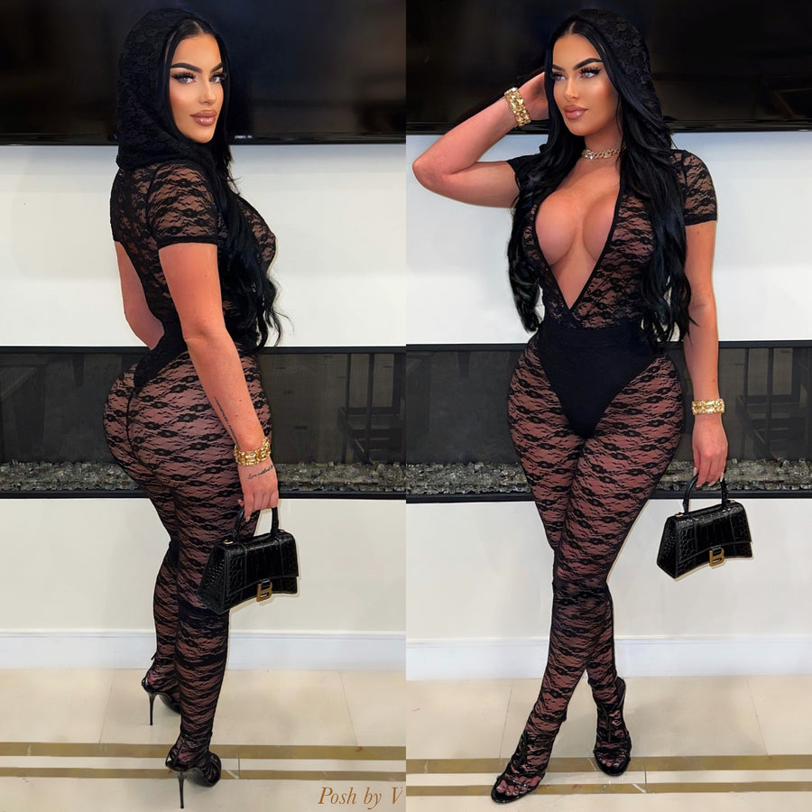 Carmella lace leggings set (Black)