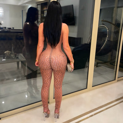 Posh croc body jumpsuit (Nude/brown)