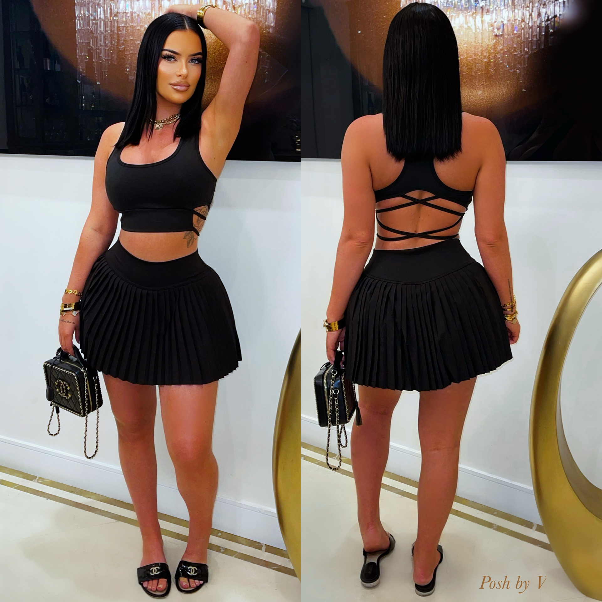 Yosi pleated skirt set (Black)