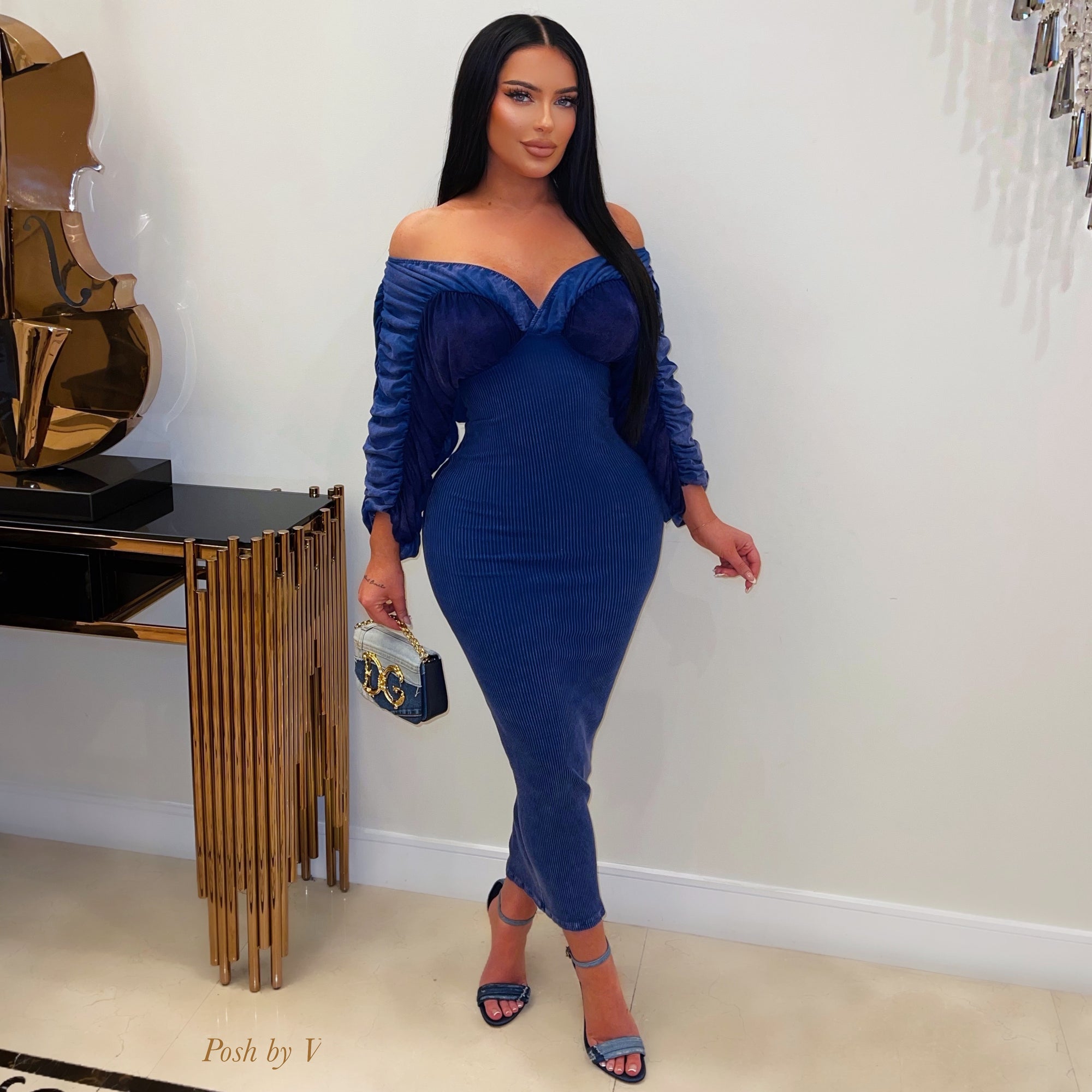 Lamia rib midi dress (Blue)