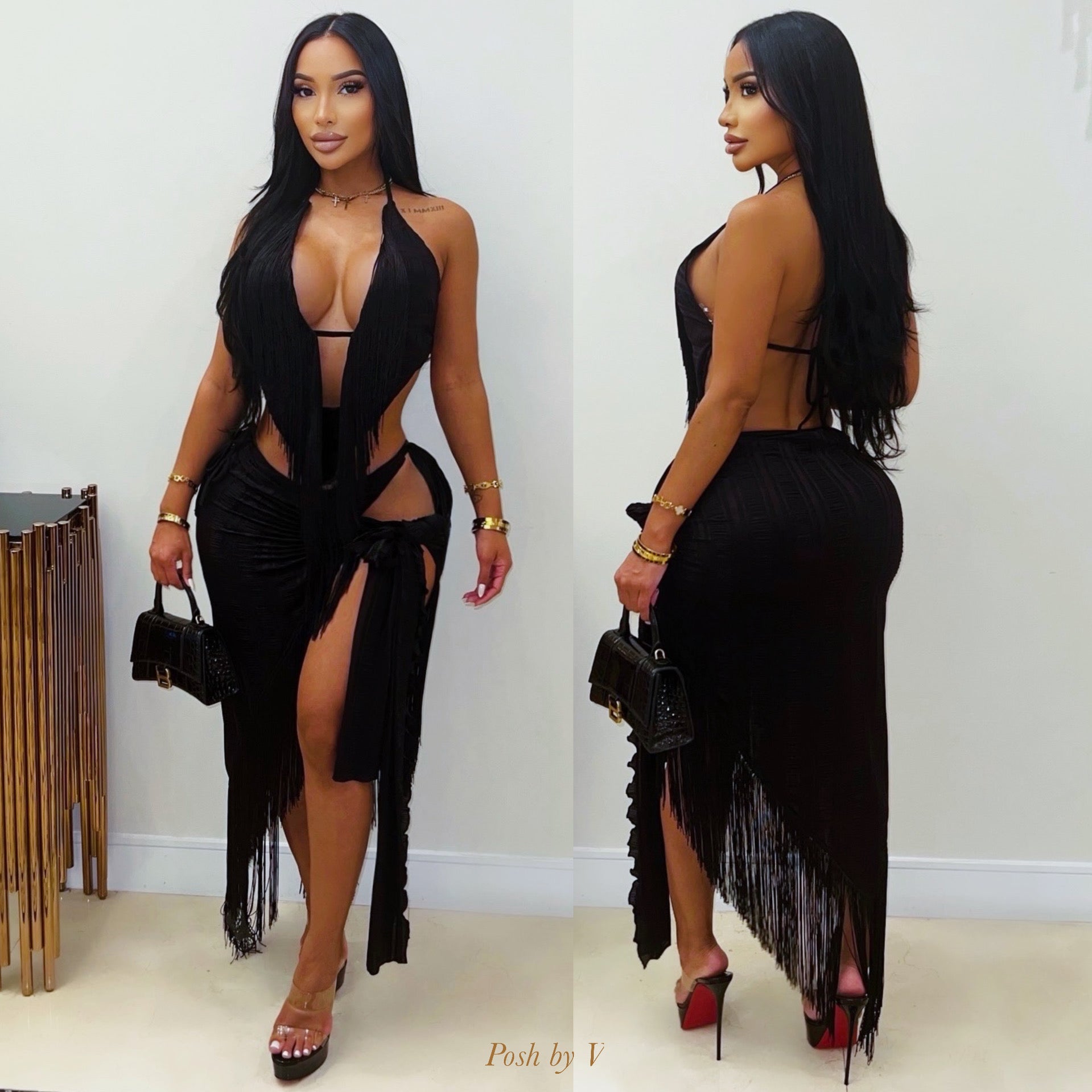 Lelin fringe skirt set (Black)