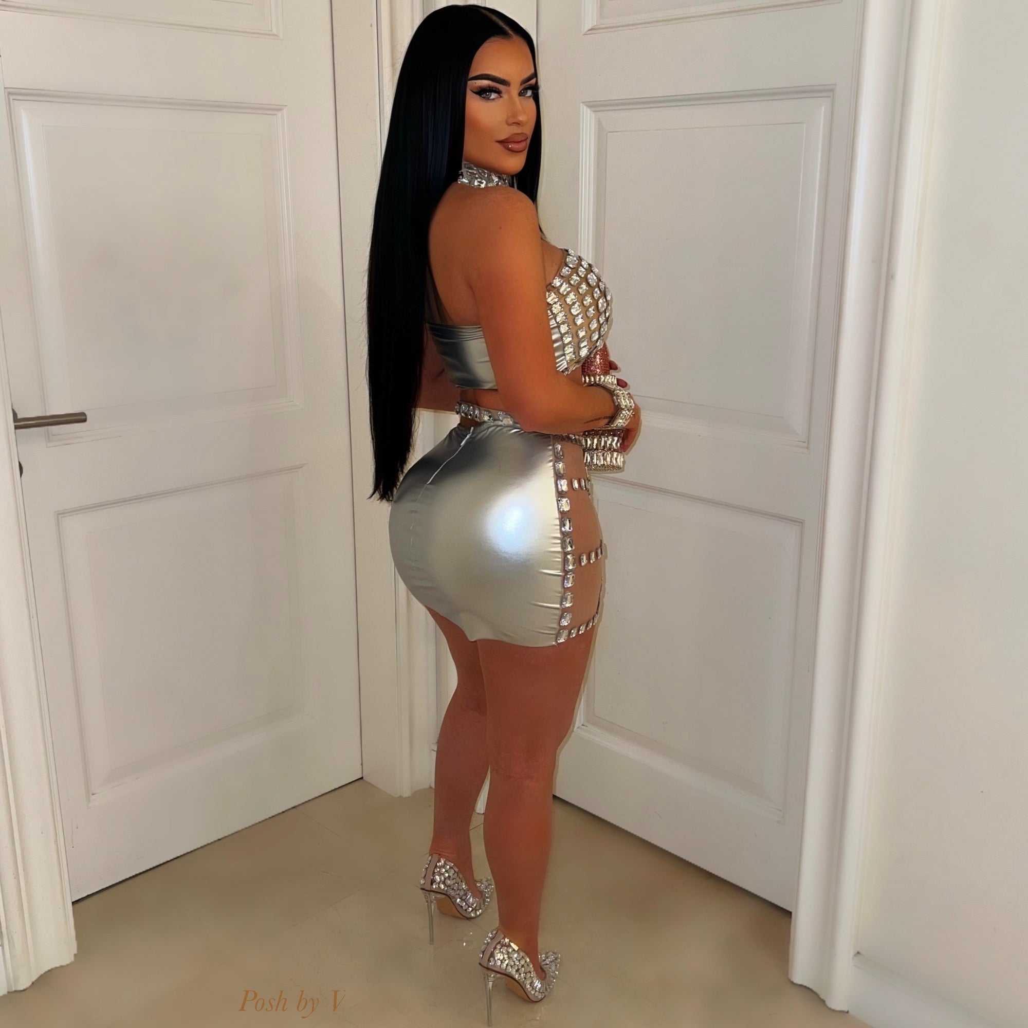 Haute crystal skirt set (Silver)