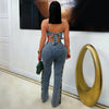 Zen denim pants set (Blue/green)