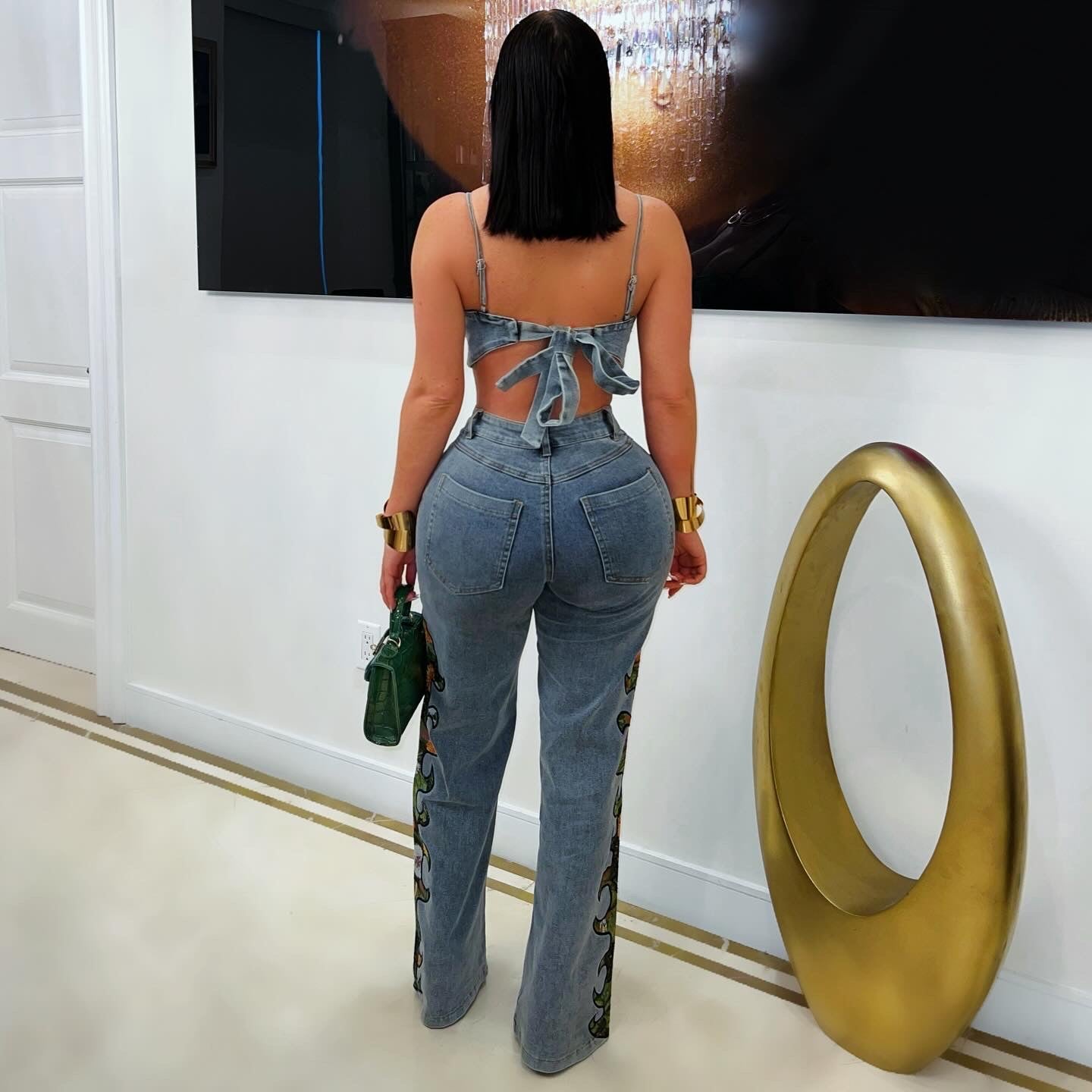 Zen denim pants set (Blue/green)