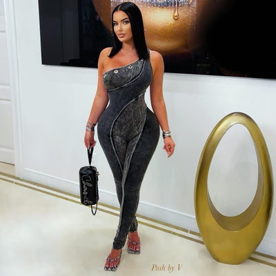 Volt rib jumpsuit (Black/silver)