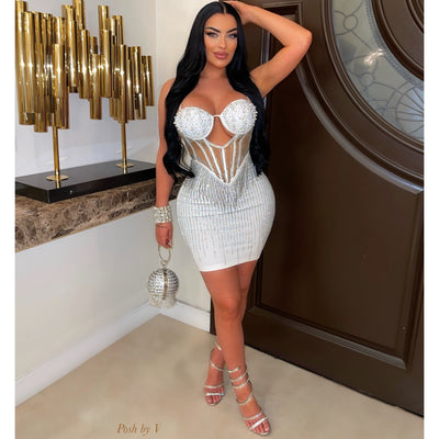 Mimi corset crystal dress (White)