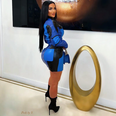 Matte sport leather dress (Blue/black)