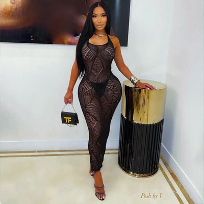 Gala crochet metallic dress (Black)