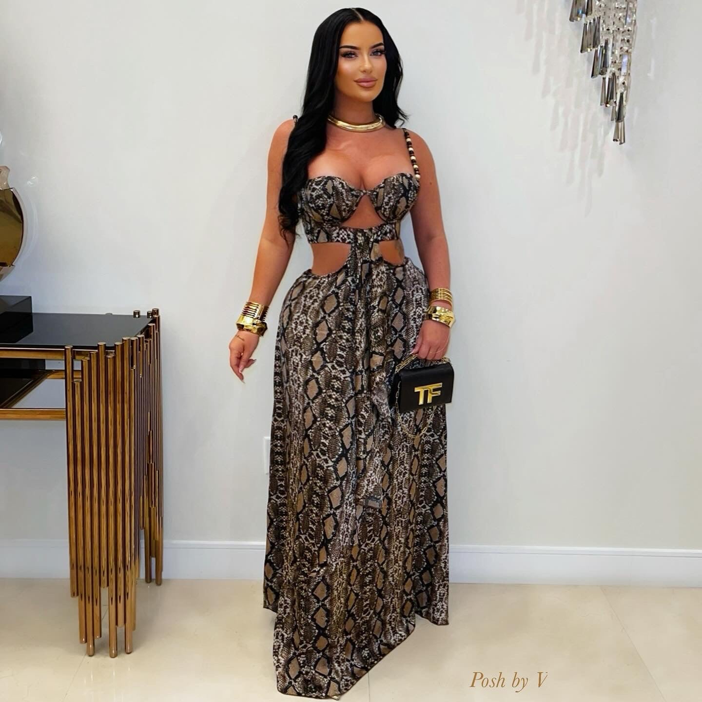 Python beaded maxi dress (Brown mix)