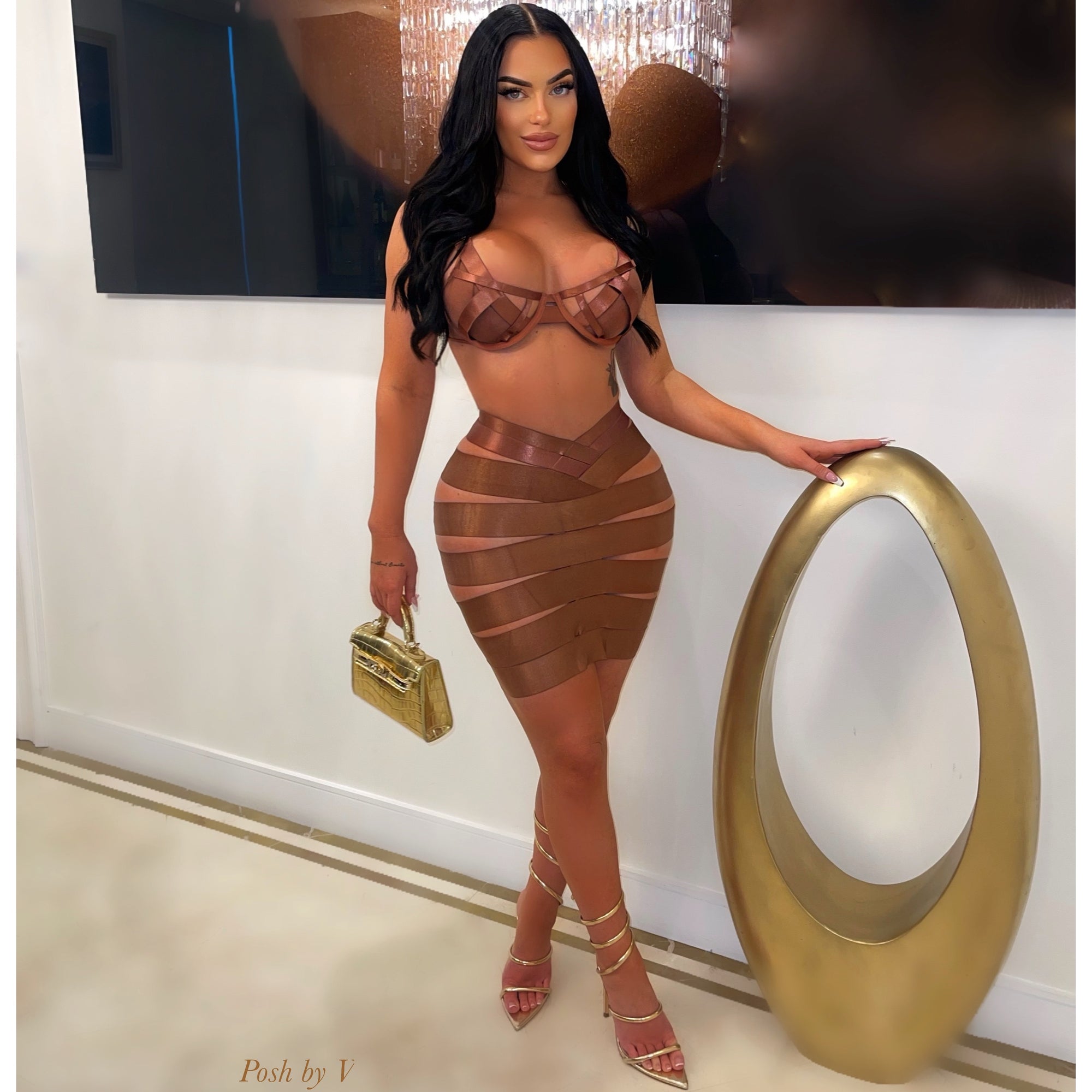 Ruby caged skirt set (Mocha)