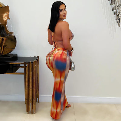 Tamia skirt set w/bodychain (Orange multi)
