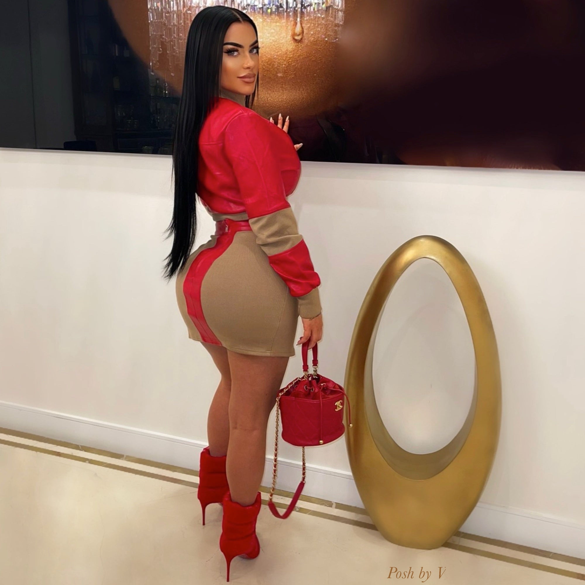 Luesa bomber skirt set (Red/nude)