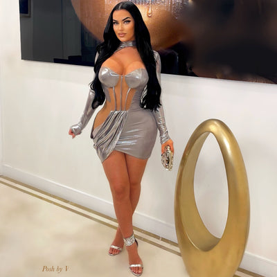 Sass caged mini dress (Silver/nude)