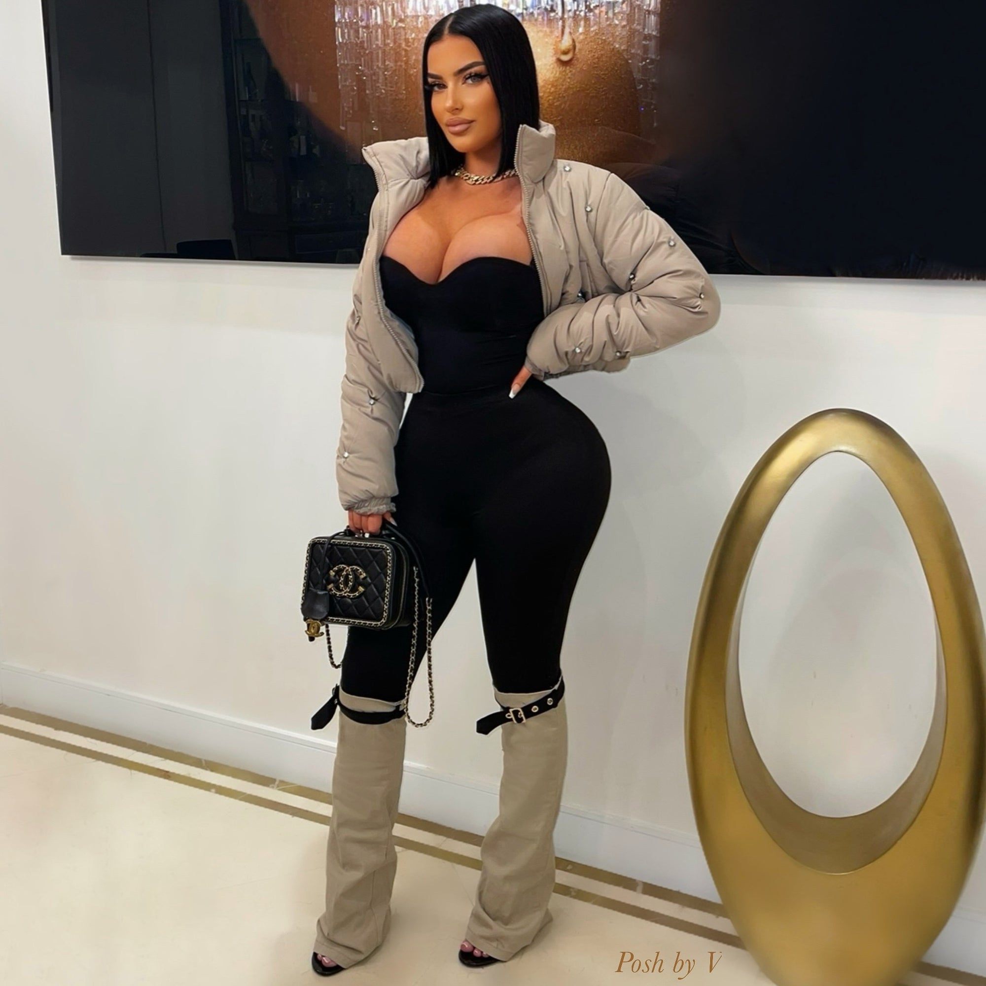 Denim boot leggings (Black/Nude)