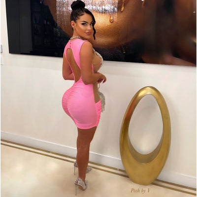 Auri crystal ruched dress (Pink)