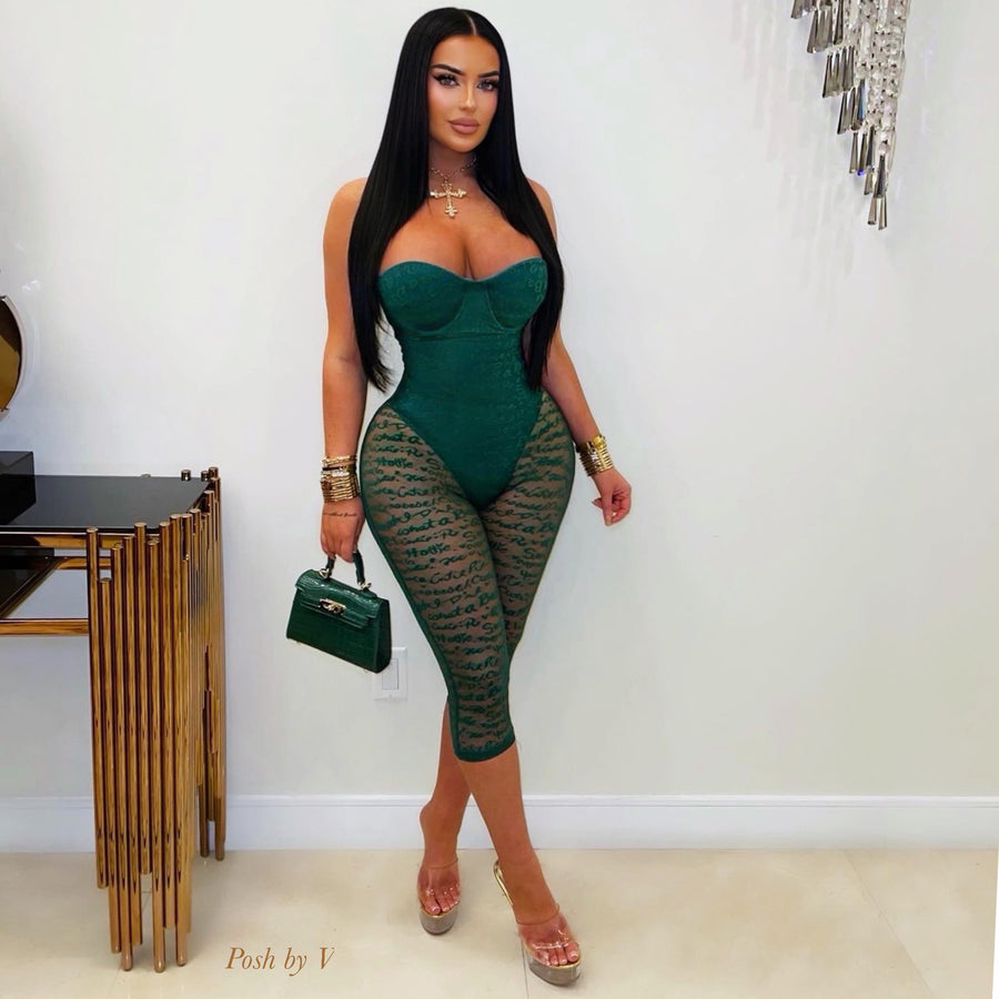 Inked corset jumpsuit (Green)