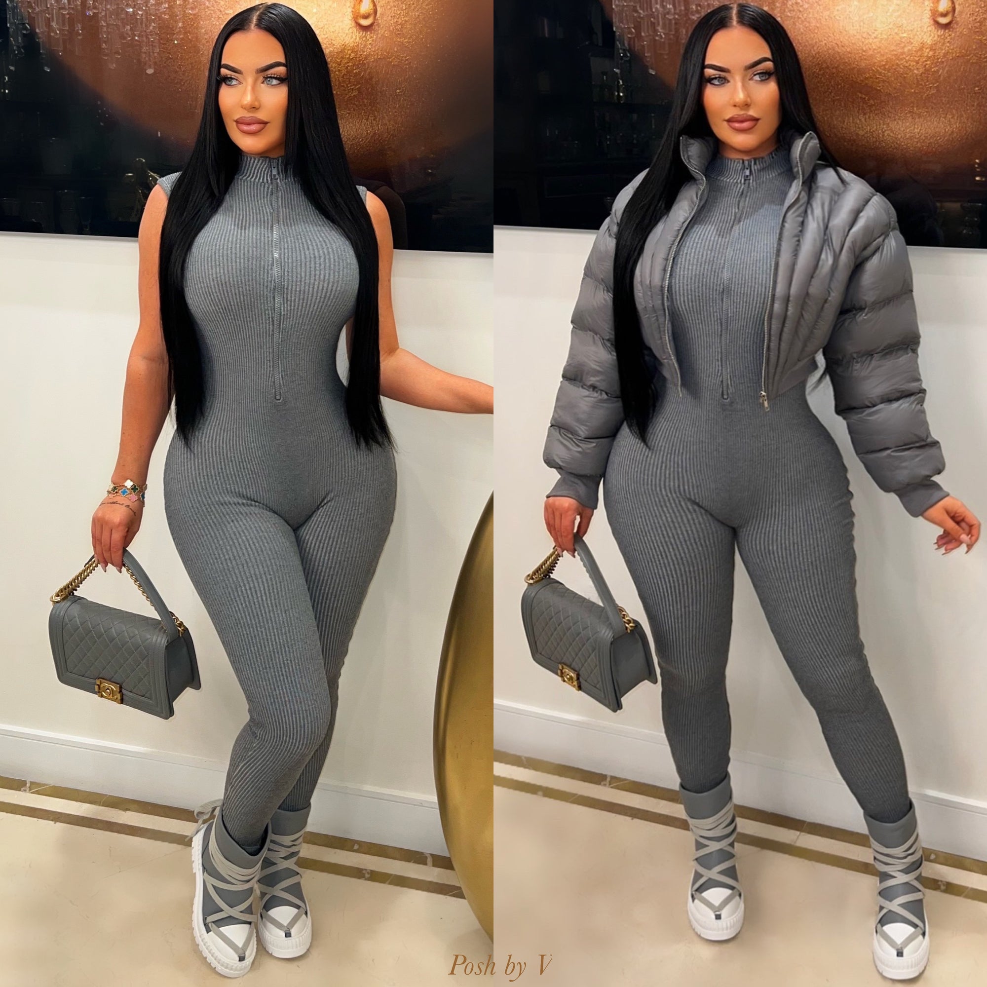 Chevron bomber jacket (Grey)