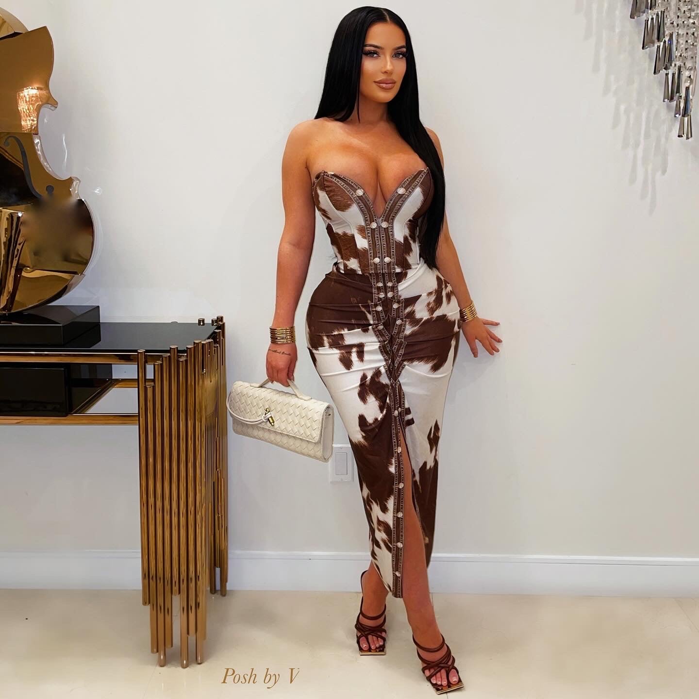 Febia corset skirt set (Brown/ivory)