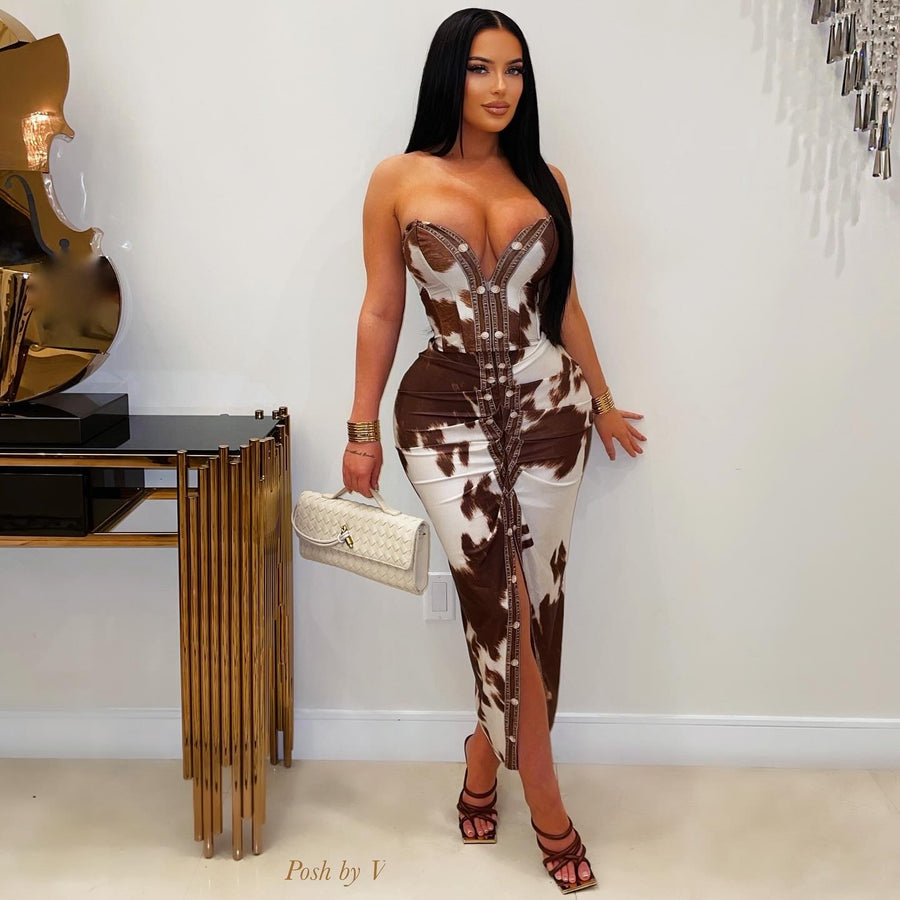 Febia corset skirt set (Brown/ivory)