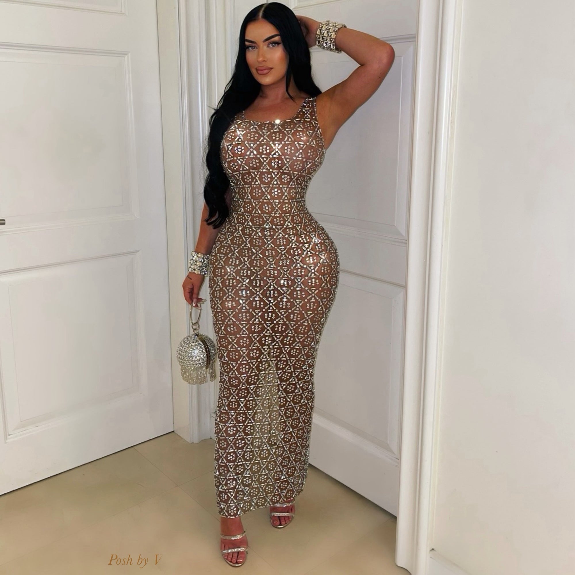 Polly crystal dress (Brown/Silver)