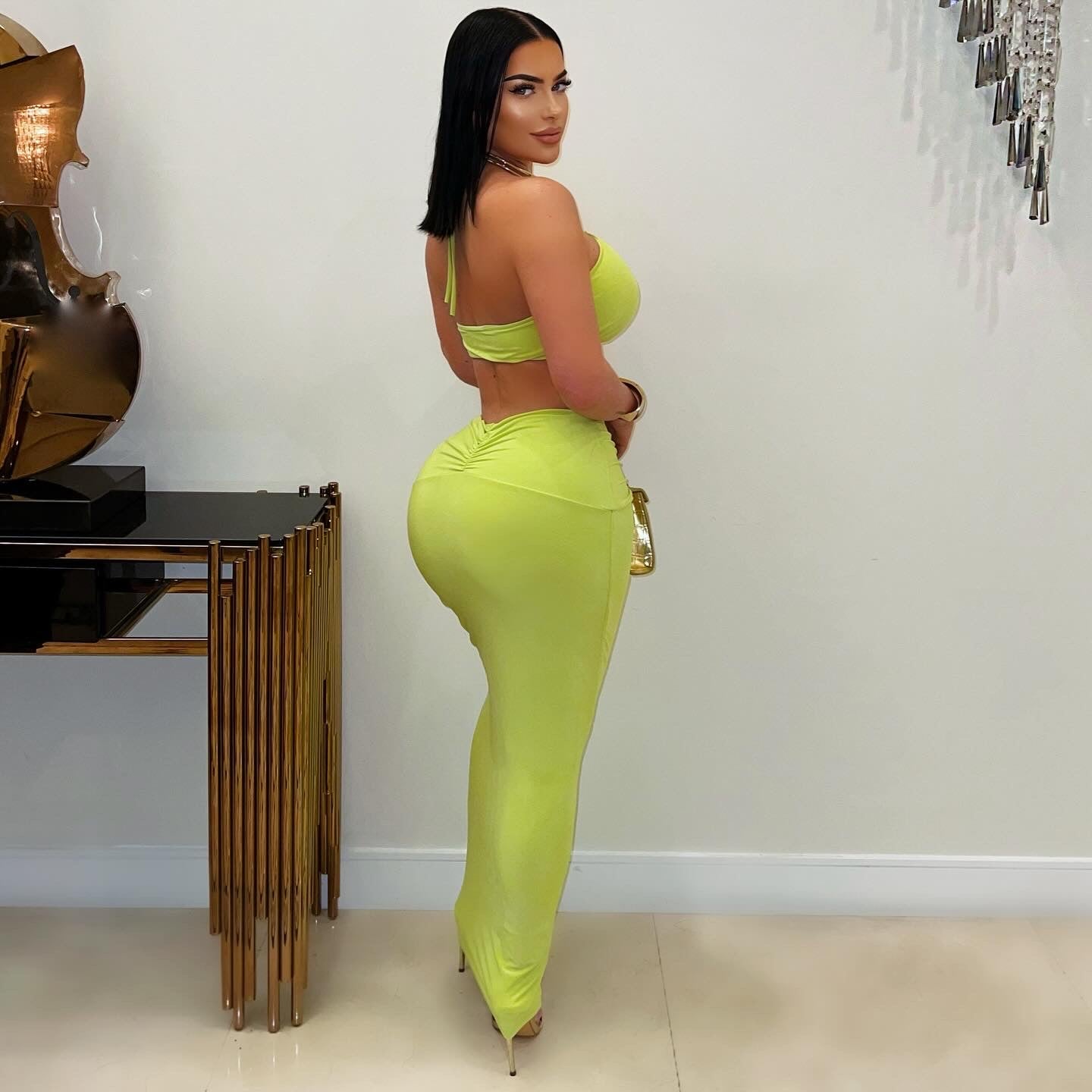 Casani midi dress (Lime/gold)