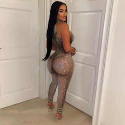 Queen crystal body jumpsuit