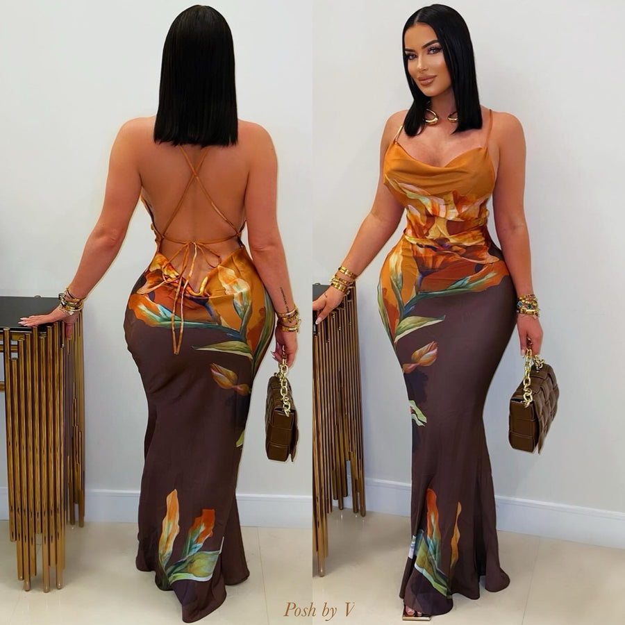 Casablanca maxi dress (Brown multi)
