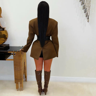 Kaliz belted blazer dress (Brown/black)
