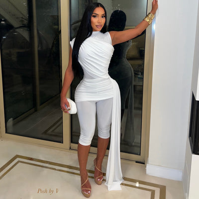 Louvre ruched romper (White)