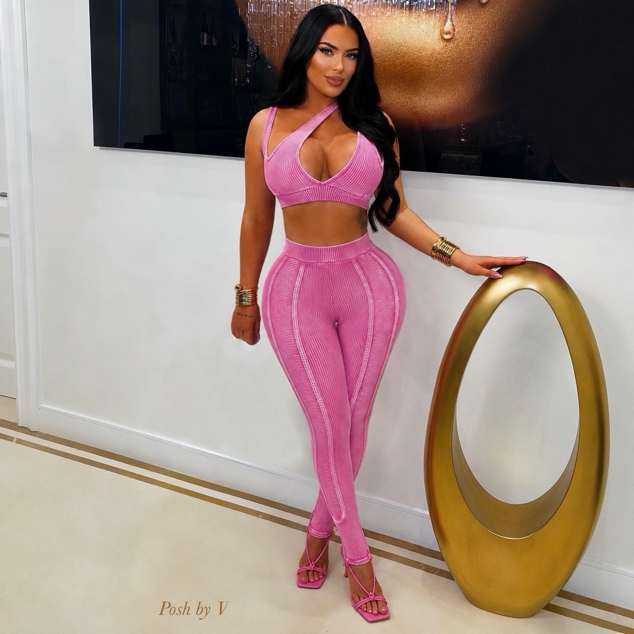 Esta rib leggings set (Pink)