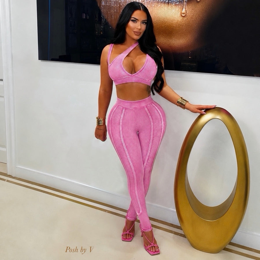 Esta rib leggings set (Pink)