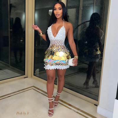 Soraya sequin mini dress (White/Gold)