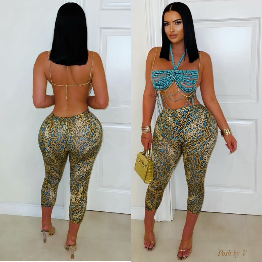 Yona crop leggings (Brown/aqua)