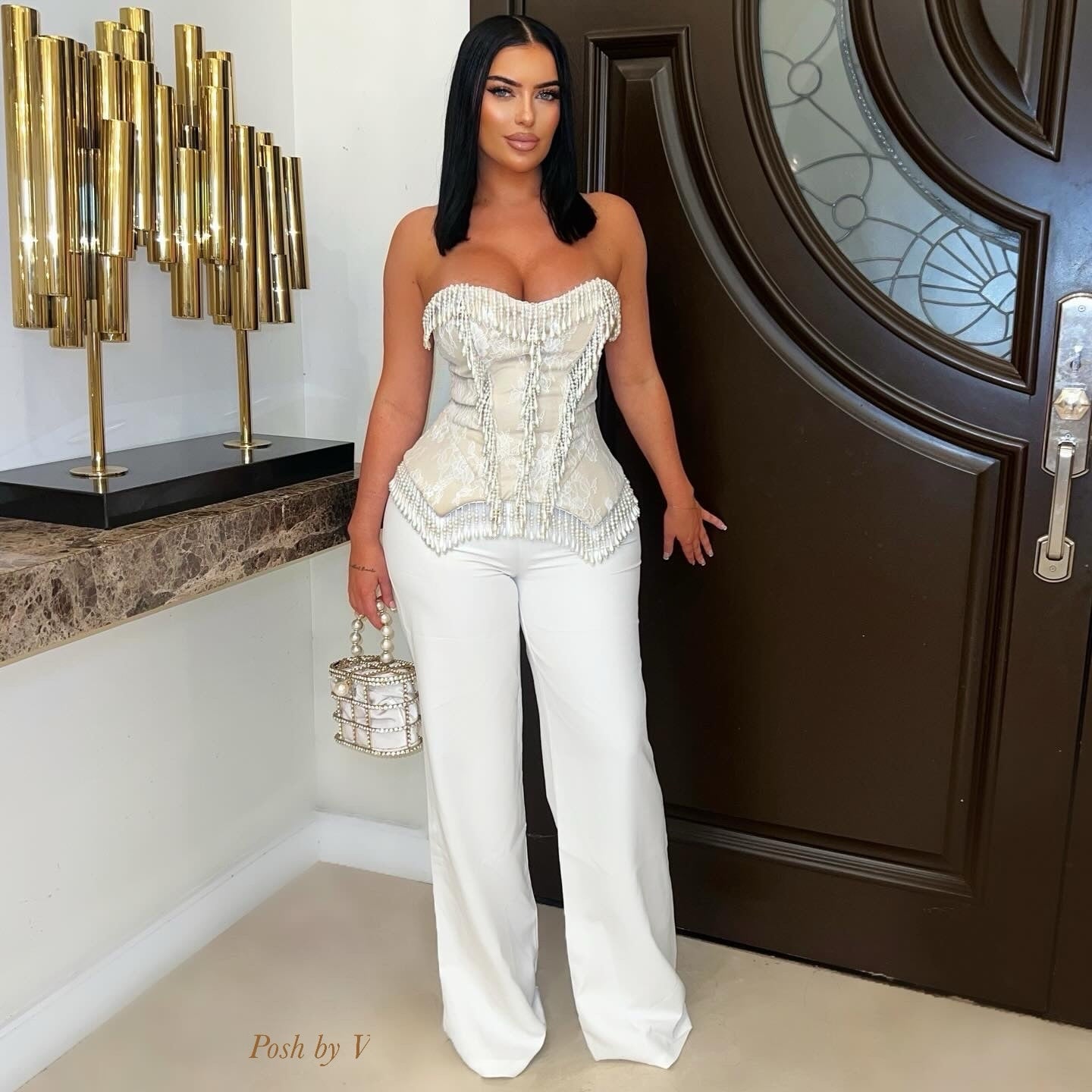 Uliza corset pants set (Beige/ivory)